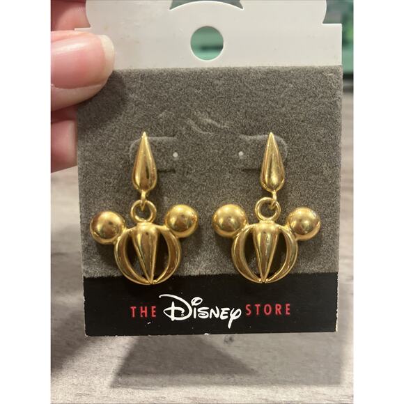 NIB Disney Store Mickey Mouse Gold Tone Earrings New On Card Vintage - Picture 2 of 5